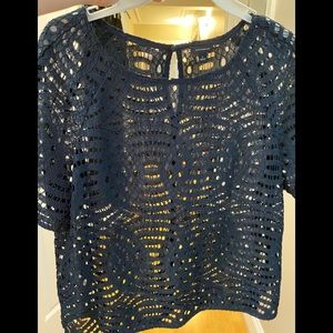 Ann Taylor Navy Lace Top NWOT